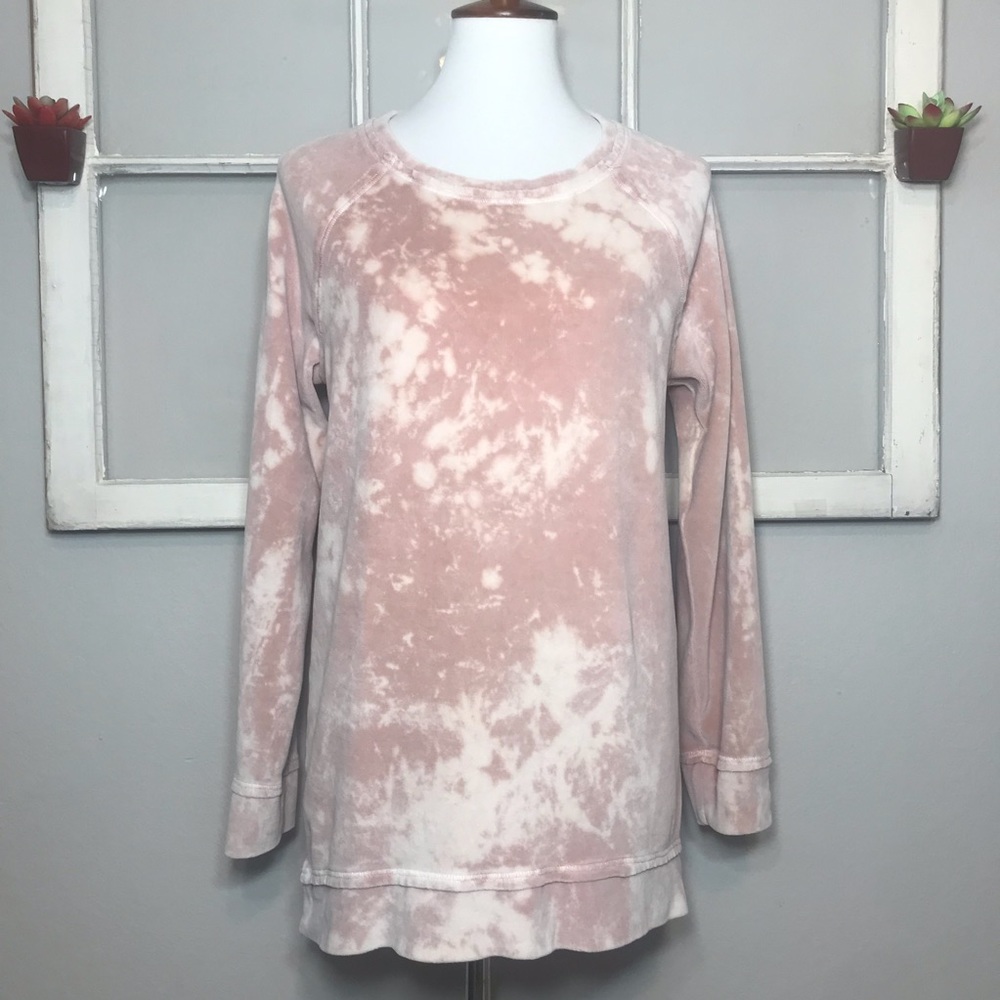 BP Brass Plum Women's Oversized Pink Tie Dye Velour Sweatshirt Top Size …